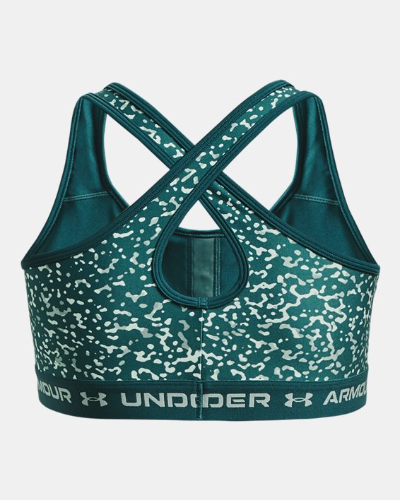 Women's Armour® Mid Crossback Print Sports Bra in Green image number 5